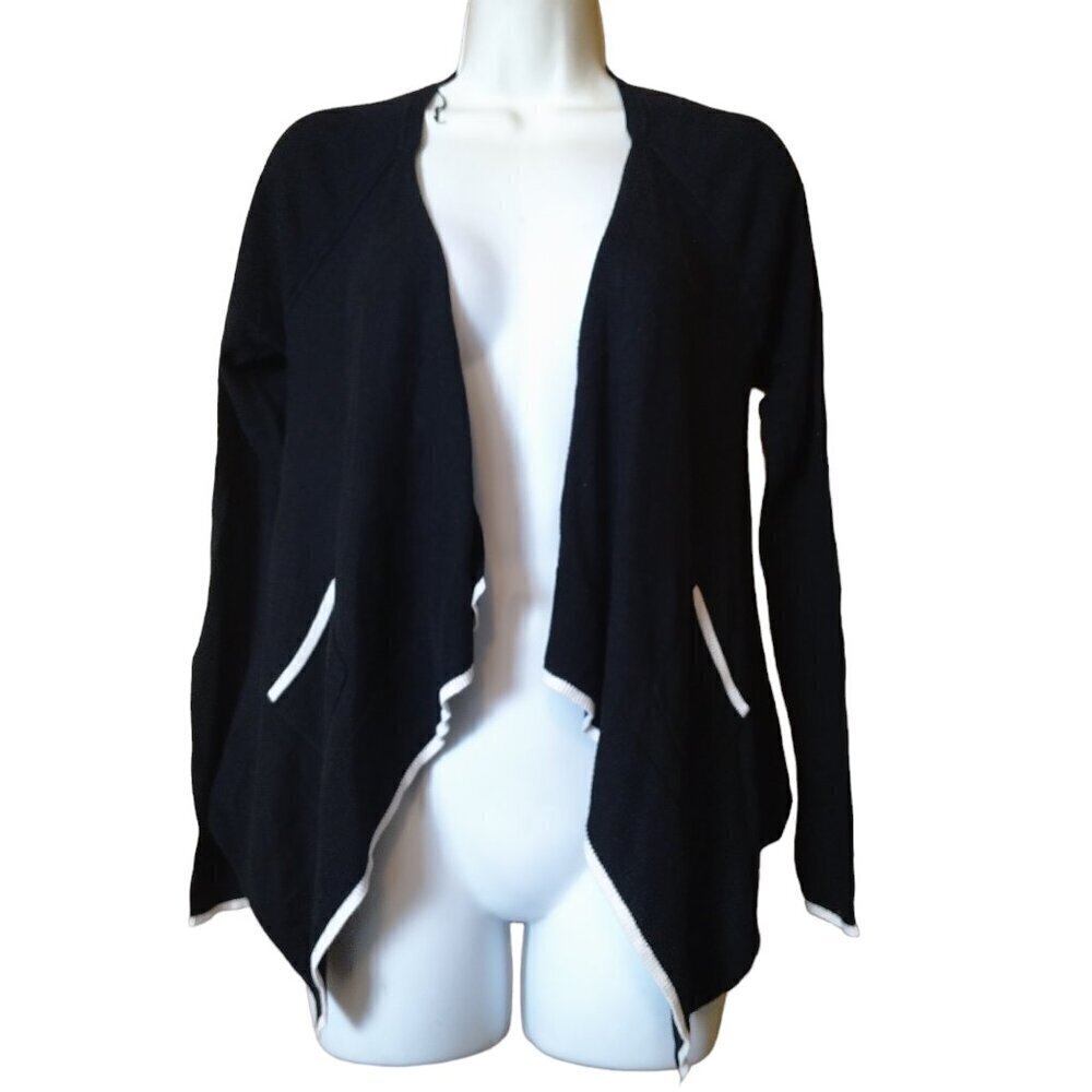 Elle Size XS Long Sleeve Black Open Front Cardigan Asymmetrical Hem Pockets